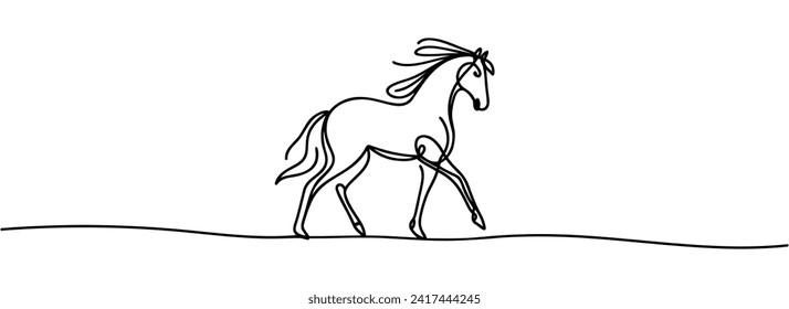 Continuous one line drawing of a horse isolated.