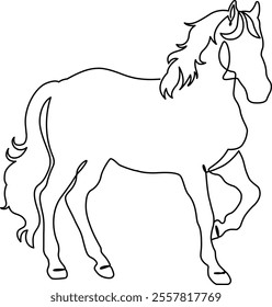 Continuous one line drawing of a horse, hand drawn continuous one line art of a horse