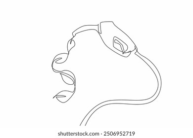 Continuous one line drawing the hose removes the leaves from the nozzle. Every drop does not further damage the earth. Eco-friendly. National Biodiesel Day. Single line draw design vector illustration