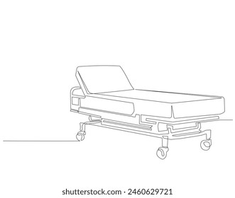 Continuous one line drawing of hospital patient bed. One line drawing illustration of hospital room interior. Empty hospital room concept continuous line art. Editable outline.