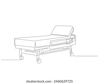 Continuous one line drawing of hospital patient bed. One line drawing illustration of hospital room interior. Empty hospital room concept continuous line art. Editable outline.