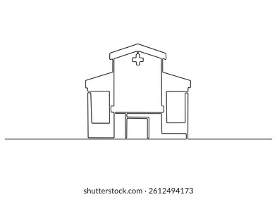 Continuous one line drawing of Hospital. Single line drawing illustration of Hospital building construction. Medical healthcare concept vector art. Doodle line illustration.