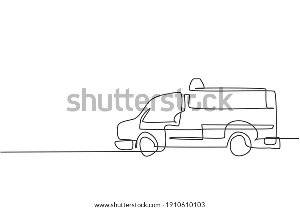 Continuous one line drawing of hospital\
ambulance car. Rescuer transportation vehicle for first emergency\
hand drawn minimalist concept. Modern single line draw design\
vector graphic\
illustration