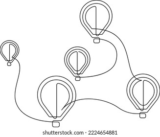 Dibujo continuo de una línea de globos de aire caliente volando. Ilustración vectorial.