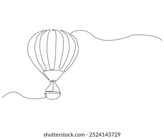 Continuous one line drawing of hot air balloon. One line drawing illustration of national air balloon day. Air transportation, flight balloon, holiday concept line art. Editable outline