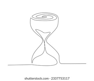 Continuous one line drawing of hourglass . Sand glass timer line art vector illustration. Editable stroke.	