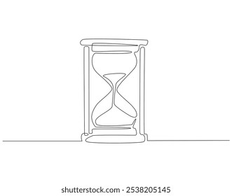 Kontinuierliche einzeilige Zeichnung des Sanduhrs. Einzeilige Zeichnung der Sanduhr mit Fließsand. Retro Timer, Vintage Clock Concept Line Art. Editierbare Kontur