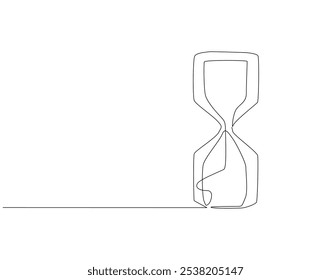 Kontinuierliche einzeilige Zeichnung des Sanduhrs. Einzeilige Zeichnung der Sanduhr mit Fließsand. Retro Timer, Vintage Clock Concept Line Art. Editierbare Kontur