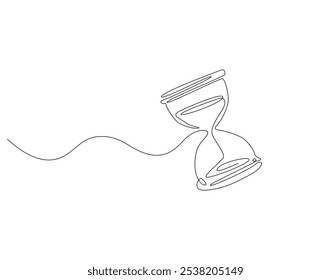 Kontinuierliche einzeilige Zeichnung des Sanduhrs. Einzeilige Zeichnung der Sanduhr mit Fließsand. Retro Timer, Vintage Clock Concept Line Art. Editierbare Kontur