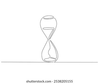 Kontinuierliche einzeilige Zeichnung des Sanduhrs. Einzeilige Zeichnung der Sanduhr mit Fließsand. Retro Timer, Vintage Clock Concept Line Art. Editierbare Kontur