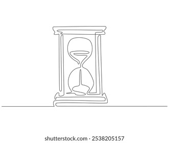 Kontinuierliche einzeilige Zeichnung des Sanduhrs. Einzeilige Zeichnung der Sanduhr mit Fließsand. Retro Timer, Vintage Clock Concept Line Art. Editierbare Kontur