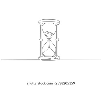 Kontinuierliche einzeilige Zeichnung des Sanduhrs. Einzeilige Zeichnung der Sanduhr mit Fließsand. Retro Timer, Vintage Clock Concept Line Art. Editierbare Kontur