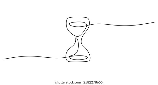 Continuous One line drawing of Hourglass. Representing the classic symbol of time with two bulbs and a connecting line. Vector illustration hand drawn.