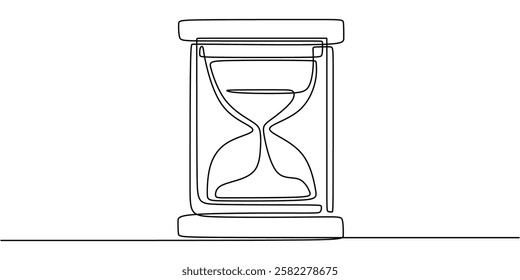 Continuous One line drawing of Hourglass. Representing the classic symbol of time with two bulbs and a connecting line. Vector illustration hand drawn.