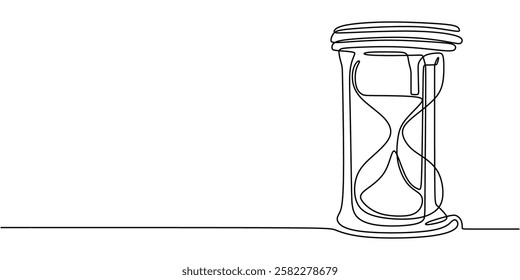 Continuous One line drawing of Hourglass. Classic time symbol with two bulbs and a connecting line. Vector illustration hand drawn.