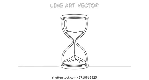 Continuous one line drawing of an hourglass containing a mountain landscape symbolizing timeless goals