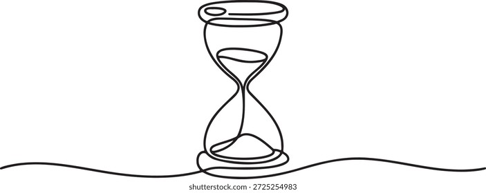 Dibujo continuo de una línea de reloj de arena y temporizador de tiempo de paso concepto de medición. Ilustración vectorial simple de la línea negra sola que dibuja aislada en fondo transparente. Símbolo del flujo de cuenta regresiva de espera de fecha límite para la eternidad. Elemento de diseño para la impresión de la tarjeta de Web del Anuncio del cartel.