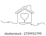 Continuous one line drawing of house with heart love home concept vector illustration

