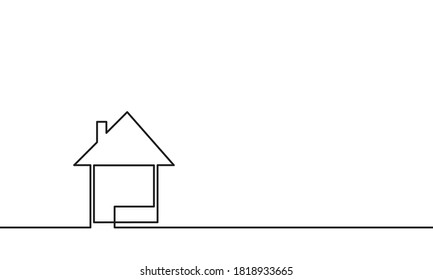 Continuous one line drawing house isolated, country residential building, Minimalist contour vector illustration made of single thin line