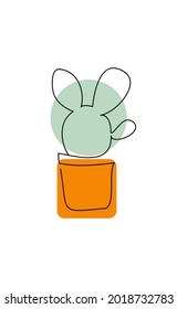 Continuous one line drawing. House cactus in pot. Vector illustration