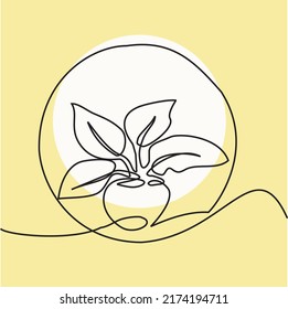 Continuous one Line drawing of house plants in pot with circular frame. Suitable for home decoration such as posters, wall art, tote bags or t-shirt prints, stickers, mobile cases.
Vector illustration