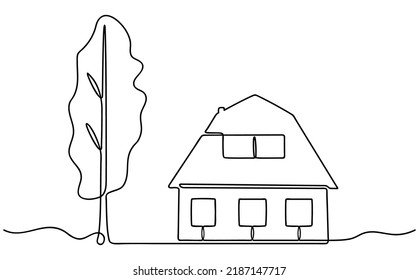 Continuous One Line Drawing House Tree Stock Vector (Royalty Free ...