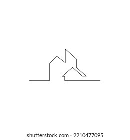 continuous one line drawing. house  roof  real estate. Black and white vector illustration.