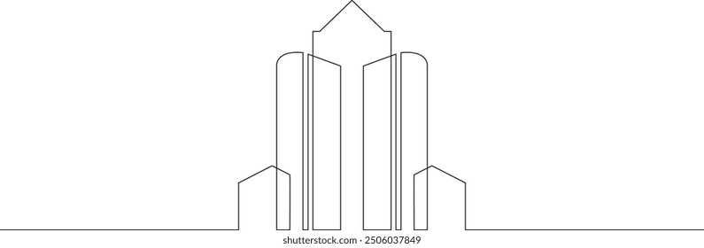 Continuous one line drawing house logo minimal. Construction. Building structure scheme. Home silhouette. Architecture. One continuous line isolated minimal illustration.