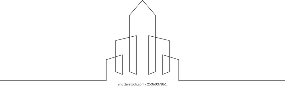 Continuous one line drawing house logo minimal. Construction. Building structure scheme. Home silhouette. Architecture. One continuous line isolated minimal illustration.