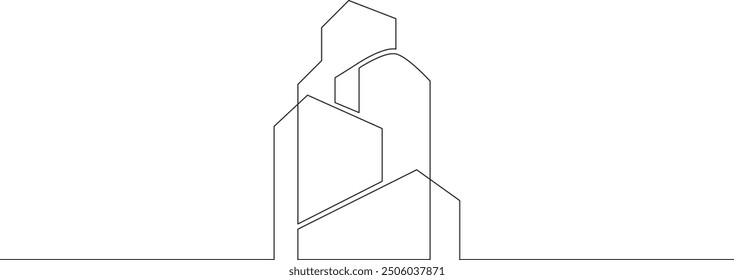 Continuous one line drawing house logo minimal. Construction. Building structure scheme. Home silhouette. Architecture. One continuous line isolated minimal illustration.