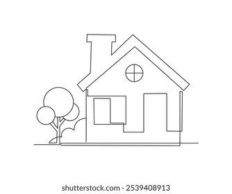 continuous one line drawing of House family 