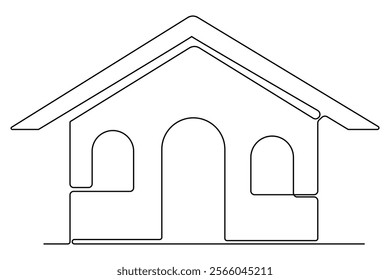 Continuous one line drawing House concept art illustration of white background
