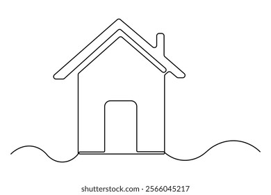 Continuous one line drawing House concept art illustration of white background
