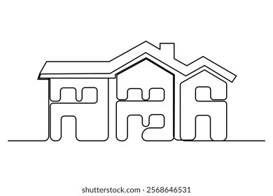 Continuous one line drawing House concept art illustration of white background
