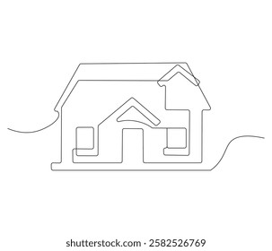 Continuous one line drawing of house. Single line drawing illustration of dream house. Architecture home concept vector art. Doodle line illustration.