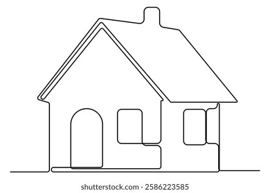 Continuous one line drawing House concept art illustration of white background