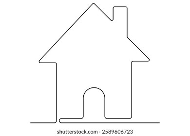 Continuous one line drawing House concept art illustration of white background
