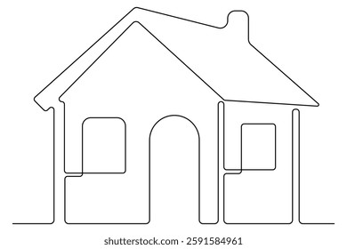 Continuous one line drawing House concept art illustration of white background
