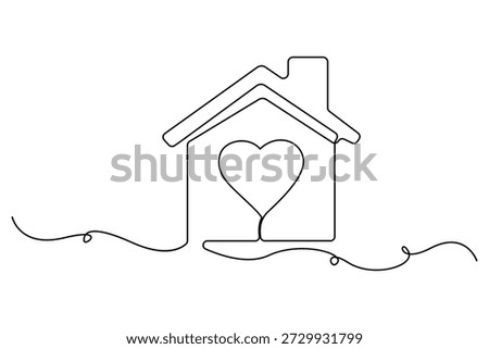 Continuous one line drawing of house with heart love home concept vector illustration
