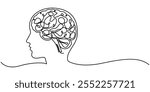 Continuous one line drawing of human brain hand drawn minimalism style isolated on white background, Continuous one line drawing of human brain. Hand drawn minimalism style. brain line art vector.