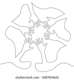 Continuous one line drawing Human Hands Concept vector Partnership Coworking illustration