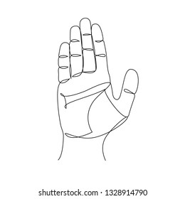 Continuous one line drawing. Human hand showing stop gesture. Linear style