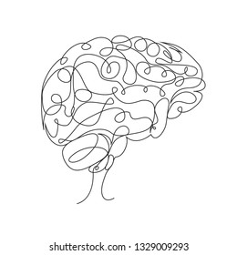 Continuous One Line Drawing. Human Brain. Linear Style