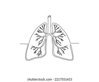 Continuous one line drawing of human lungs. lungs organ line art drawing vector illustration. 