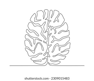 Continuous one line drawing of human brain. Brain line art vector illustration, psychology, idea and intelligence concept.  Editable stroke.