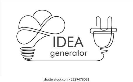 Continuous one line drawing of 
Human brain and plug. Creative idea inspiration generator - infographic concept banner for presentation, booklet, web site and other design projects. Mind layout.