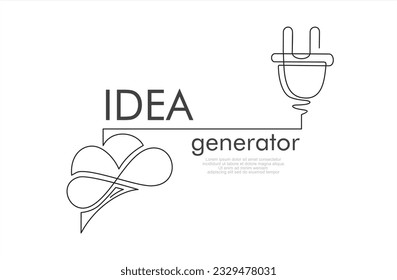 Continuous one line drawing of 
Human brain and plug. Creative idea inspiration generator - infographic concept banner for presentation, booklet, web site and other design projects. Mind layout.