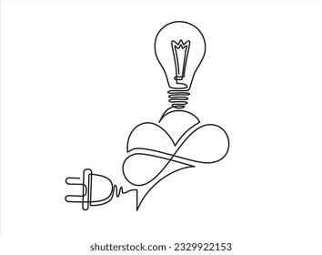 Continuous one line drawing of 
Human brain, light bulb and plug. Creative idea inspiration generator - concept banner for presentation, booklet, web site and other design projects. Mind layout.