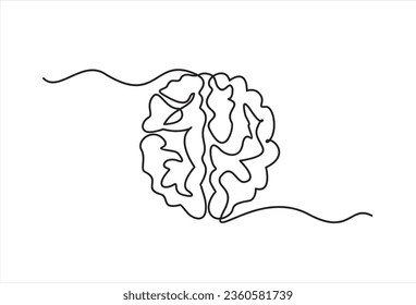 Continuous one line drawing of Human brain. Genius idea and psychology concept in simple linear style. Editable stroke. 