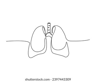Continuous one line drawing of human organ - Lungs. Lungs outline vector illustration. Editable stroke.
